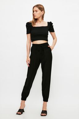 Siyah Beli Lastikli Jogger Dokuma Pantolon TWOSS20PL0129