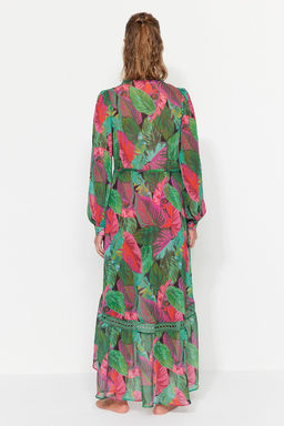 Tropikal Desenli Maxi Dokuma Serit Aksesuarl? Sifon Plaj Kimono&Kaftan TBESS23KM00002 - Trendyolmilla фото 7