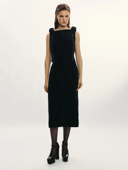 Бархатное платье миди с бантами на бретелях / Zarina