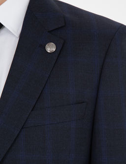 Lacivert Slim Fit %100 Y_n Ekose Tak_m Elbise