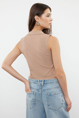 Vizon Polo Yaka Fitilli Orme Bluz TWOSS22BZ0335