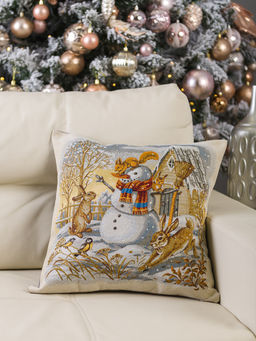 Зима Снеговик - гобеленовая наволочка