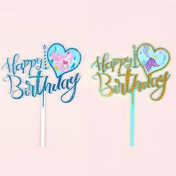 Набор топперов С днём рождения. Русалочка, 2 шт.