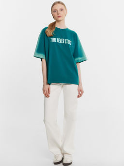 Футболка женская зеленая time never stops бирюзовый зеленый +печать 112961 - Mark formelle фото 3