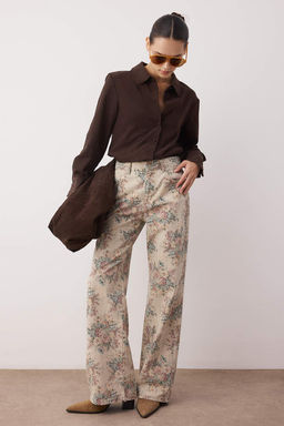 Cok Renkli Cicek Desenli Yuksek Bel Wide Leg Jeans TWOAW26JE00246 - Trendyolmilla фото 2