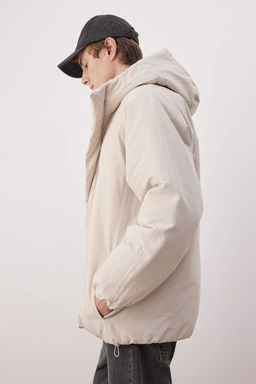 Ekru Oversize Fit Erkek K?sl?k Kapusonlu Mont TMNAW26MO00016 - Trendyolmilla фото 2