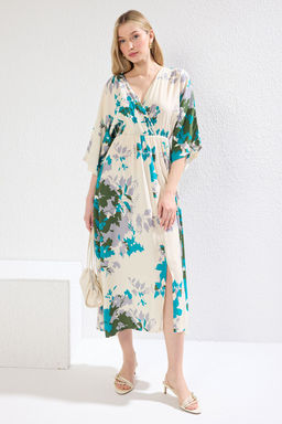 Cok Renkli Etnik Desenli A Kesim Kruvaze Yaka Midi Dokuma Elbise DWOSS24EL00913 - Trendyolmilla фото 18