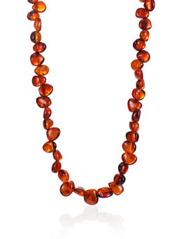 Стильные бусы из янтаря Облепиха мелкая тёмно-коньячная