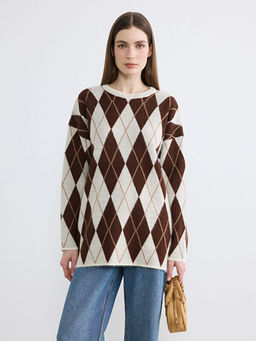 Bisiklet Yaka Baklava Desenli Kad?n Triko Kazak