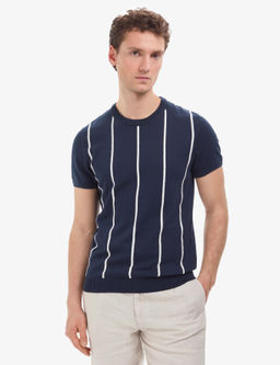 Lacivert Slim Fit Bisiklet Yaka Triko Ti__rt
