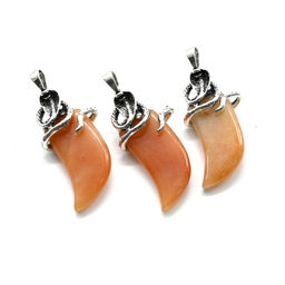 Подвеска с кварцем в металле Клык 30*65мм, цв.оранжевый