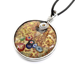 Муранское стекло кулон Круг 45ммв металле цв.черный