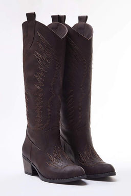 Trendyolmilla Shoes Vizon Islemeli Blok Topuklu Suet Kad?n Kovboy Cizme TAKAW25CZ00016 фото 6
