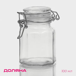 Банка для сыпучих Доляна Грани, 100 мл, 678 см, с бугельным замком, стекло, прозрачная