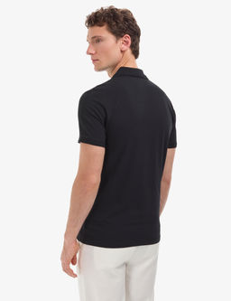Siyah Slim Fit %100 Pamuk K_vr_lmaz Fermuarl_ Polo Yaka Basic Ti__rt