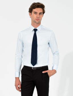 A__k Mavi Slim Fit %100 Pamuk Klasik Yaka Basic G_mlek