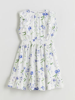 Bisiklet Yaka ?i?ekli K?z ?ocuk Elbise