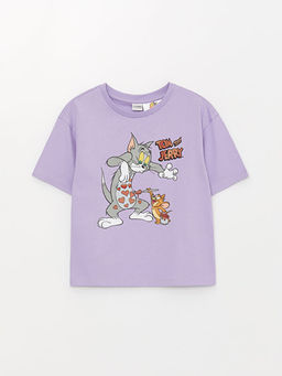 Bisiklet Yaka Tom ve Jerry Bask?l? K?sa Kollu K?z ?ocuk Ti??rt ve Tayt - Waikiki фото 2