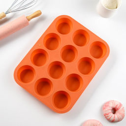 Форма для выпечки Доляна «Круги», силикон, 12 ячеек, 33×25×2,6 см, d=7 см, цвет оранжевый