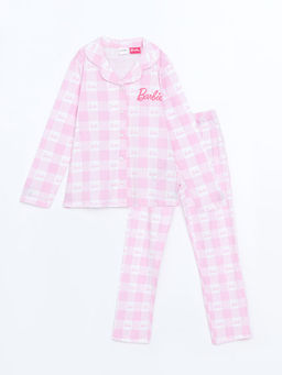G?mlek Yaka Barbie Bask?l? K?z ?ocuk Pijama Tak?m?