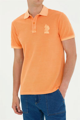 Мужская оранжевая базовая футболка с воротником-поло - U.s. polo assn фото 13