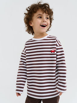 Лонгслив Полоска Шоколад с вышивкой - Bungly фото 2