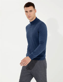 _ndigo Melanj Slim Fit Yar_m Bal_k__ Yaka Basic Triko Kazak