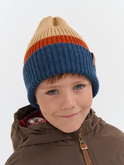 Шапка тыква из смесовой шерсти однослойная Колор блок Деним - Bungly фото 3