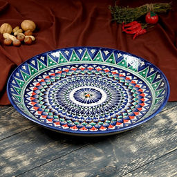 Ляган узбекский Риштанская Керамика «Узоры», d=37 см, синий МИКС