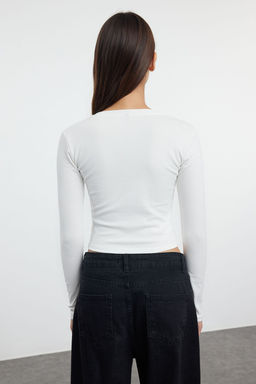 Trendyolmilla Siyah-Ekru Ikili Paket Crop/K?sa Fitted/Vucuda Oturan Orme Bluz TWOAW25BZ00061 фото 8