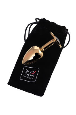 Анальная втулка Штучки-Дрючки, металл, золотая, с чёрным кристаллом, 7 см, 2,8 см, 50 г  фото 6