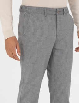 Gri Slim Fit _izgili Kanvas Pantolon