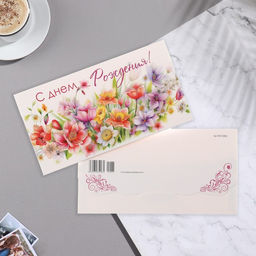 Цена за 10 шт. Конверт для денег С Днём Рождения! цветы на лугу, 18,5х8,5 см - Simaland фото 2