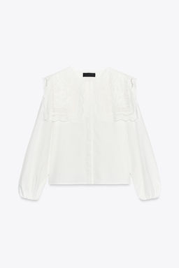 ZW COLLECTION EMBROIDERED COLLAR POPLIN SHIRT - Zara фото 6