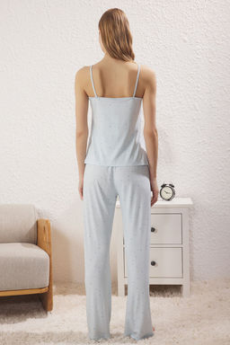 Trendyolmilla Beyaz-Cok Renkli Cicekli Baglamal? ve Ip Ask?l? Orme Pijama Tak?m? THMSS24PT00233 фото 20