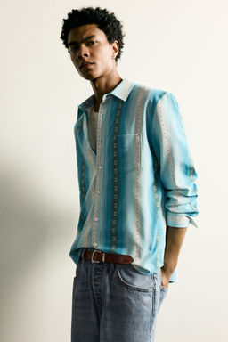 CAMISA RELAXED FIT JACQUARD RAYAS / Azules - Zara фото 6