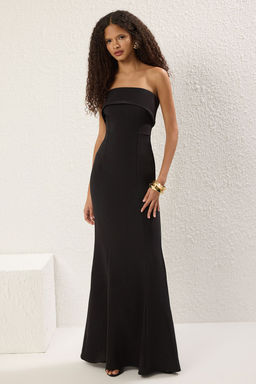 TRENDYOLMILLA Siyah Bal?k Kesim Straplez Dokuma Uzun S?k Abiye & Mezuniyet Elbise TPRSS25AE00167 фото 2