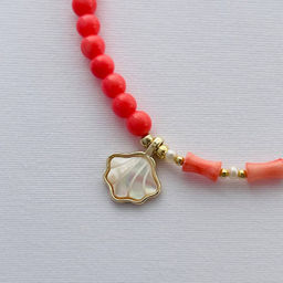 Бусы из Коралла и Жемчуга с подвеской 39 см +