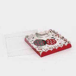 Цена за 5 шт. Коробка для кондитерских изделий новогодняя с пластиковой крышкой «С Новым годом», 21×21×3 см