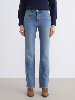 Y?ksek Bel Flare Kad?n Jean Pantolon