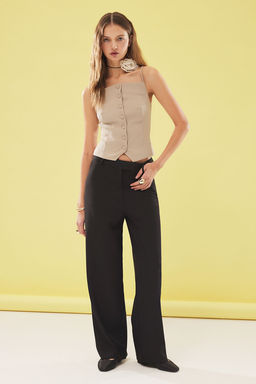 TRENDYOLMILLA Siyah Dusuk Bel Wide Leg/Genis Paca Dokuma Pantolon TWOSS25PL00025 фото 3