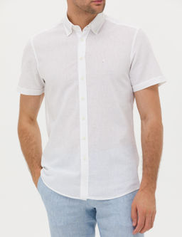 Beyaz Slim Fit Keten Kar___ml_ K_sakol G_mlek