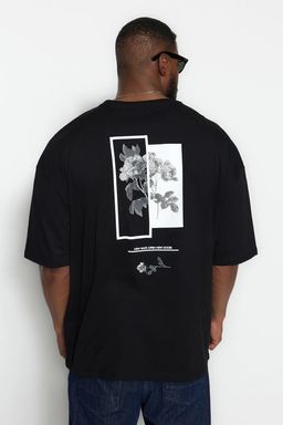 TRENDYOL MAN Siyah Buyuk Beden Oversize/Genis Kesim Rahat Cicek Bask?l? %100 Pamuklu T-Shirt TMNSS23TS00136 - Trendyolmilla фото 2