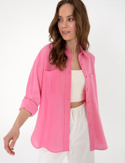 A__k Pembe Oversize Keten Kar___ml_ Uzun Kollu G_mlek - Pierre cardin фото 3