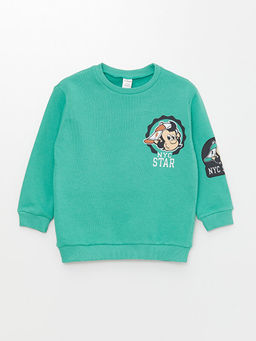 Bisiklet Yaka Uzun Kollu Nostaljik Maymun Bask?l? Erkek Bebek Sweatshirt