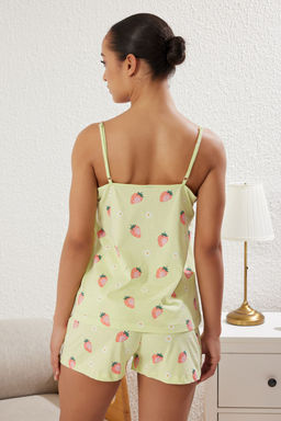 Trendyolmilla Yesil %100 Pamuklu Cilek Desenli Sortlu Orme Pijama Tak?m? THMSS25PT00066  фото 11
