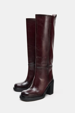 LEATHER BLOCK HEEL BOOTS - Zara фото 4
