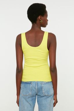 Sar? Fitted/Vucuda Oturan Havuz Yaka Fitilli Esnek Orme Atlet TWOSS22AL0042