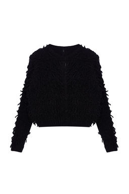 Siyah Yumusak Dokulu Puskullu Mont Triko H?rka TWOAW25HI00190