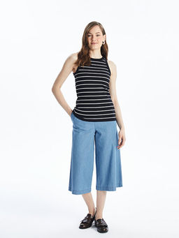 Bisiklet Yaka ?izgili Kad?n Atlet